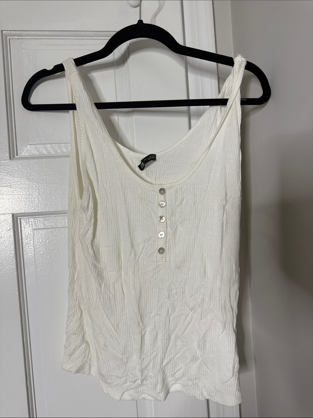Zara White Ribbed Henley Tank with Buttons